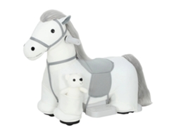 Caballo eléctrico para montar, tacto suave, ruedas silenciosas de poliuretano, blanco.