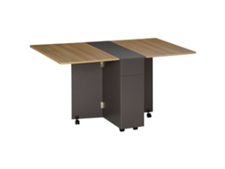 Mesa de comedor plegable con ruedas y espacio de almacenamiento: 2 cajones y 1 armario, 76 x 140 x 74 cm.
