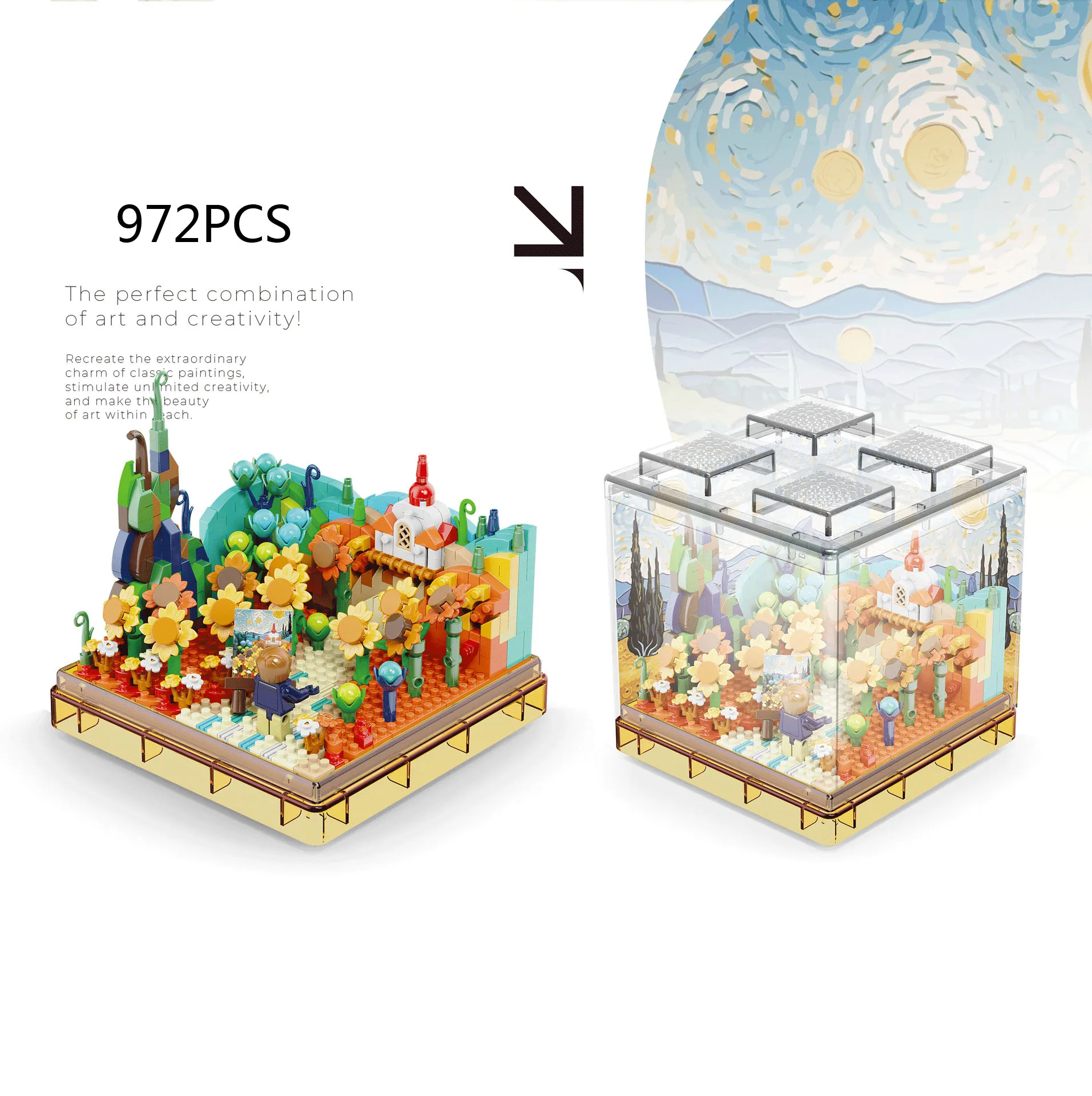 Caja De Escena Callejera Creativa (girasol), Bloques De Construcción En Miniatura, Escena 3d Para Pintar Artísticamente, Regalo Para Niños