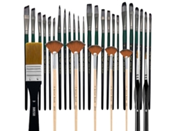Juego de 32 pinceles para artistas (negros y verdes), que incluye pinceles redondos, planos, angulares y de detalle con cerdas de nailon.