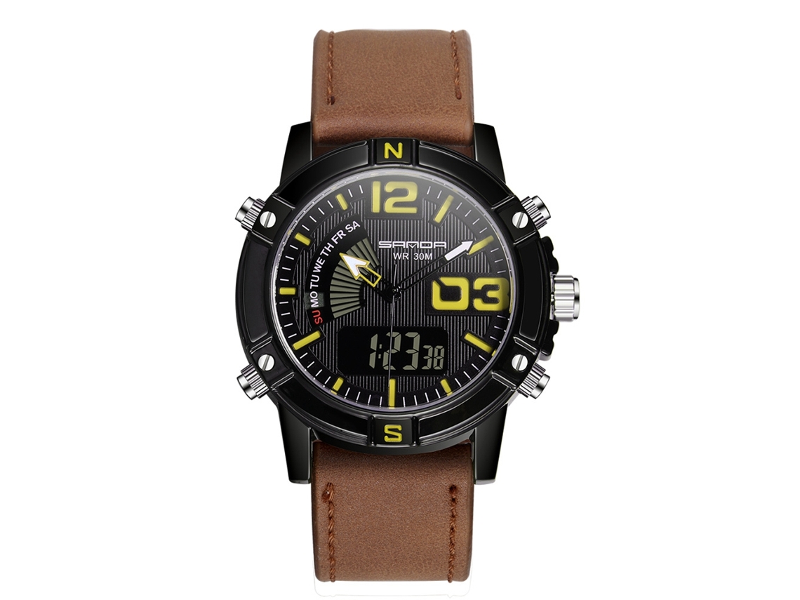 Reloj Electrónico Digital Multifuncional, Resistente Al Agua Hasta 30 M, Correa Negra Y Amarilla.
