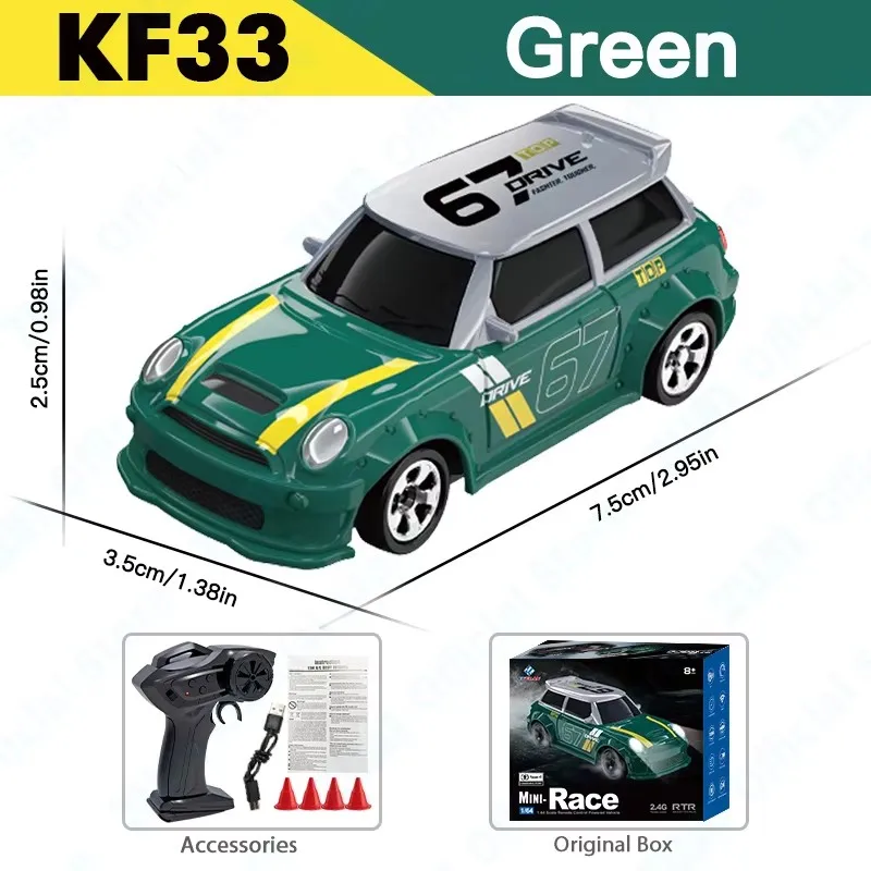 (kf33 Verde)1/64 De Alta Velocidad Drift Rc Coche, 2.4g Quad Drive Rc, Regalo De Juguete
