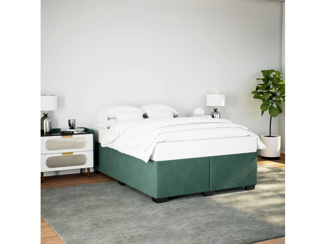Estructura Cama Sin Colchón Terciopelo Verde Oscuro 140x190 Cm