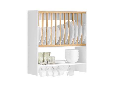 Escurreplatos Blanco de Pared SoBuy KCR09-W con 1 Estante Adicional y 7 Ganchos 64 x 24 x 71 cm