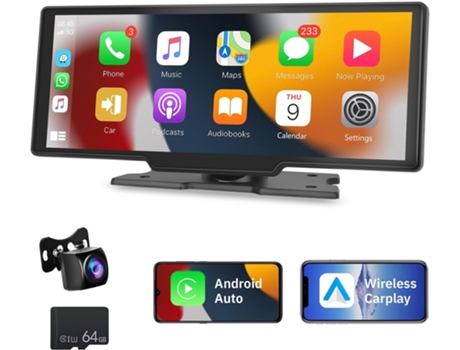 Pantalla táctil de 10.26" inalámbrica VENISYMLIS, receptor de audio portátil para coche compatible con Apple Carplay y Android Auto, radio, lector,...