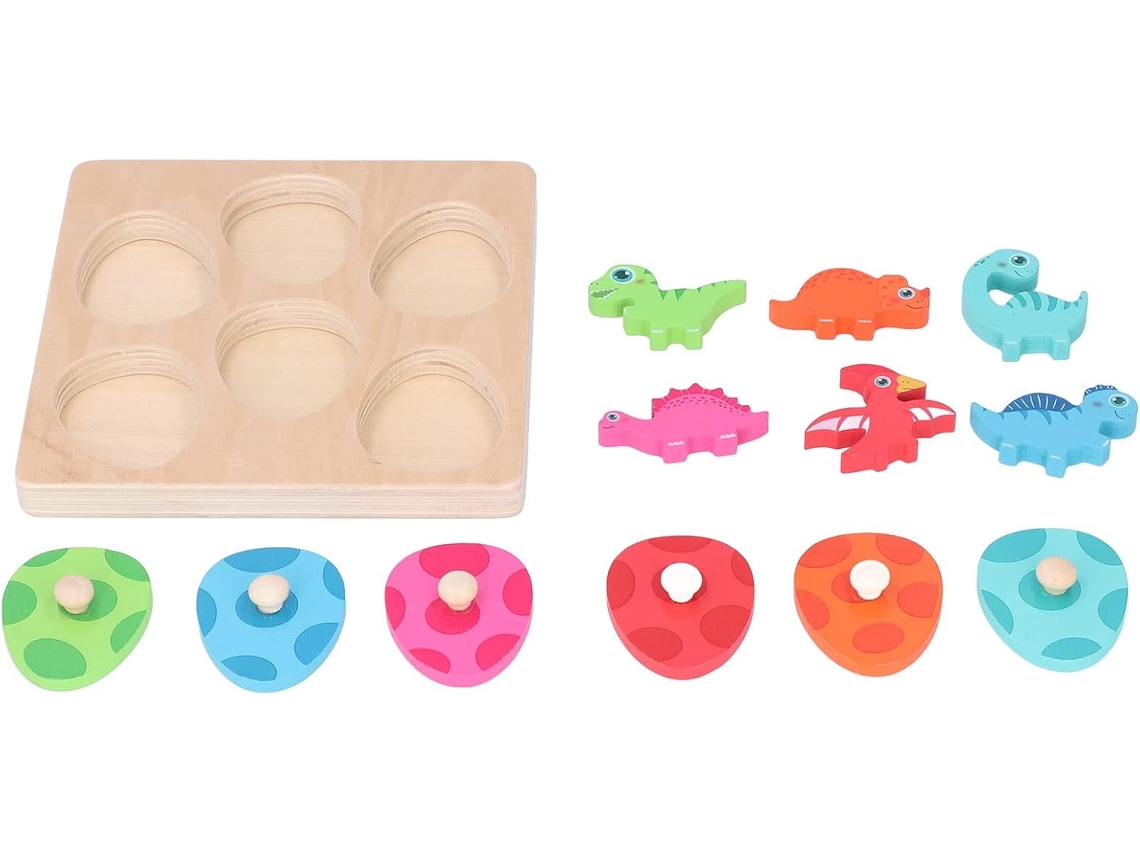 Tablero De Emparejamiento Dinosaurios Madera, Diferentes Colores, 6 Figuras, Rompecabezas Animales,