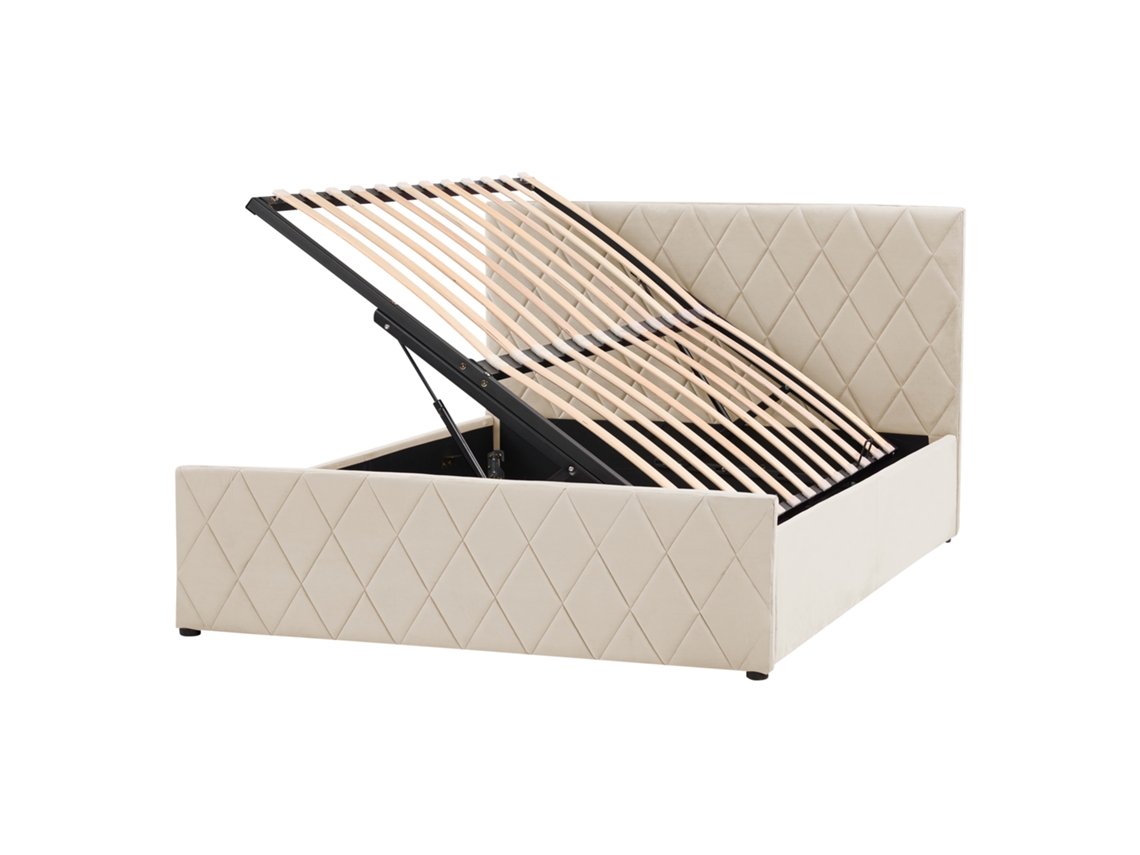 Cama con almacenaje BELIANI Rochefort de Terciopelo Beige 150x214x99