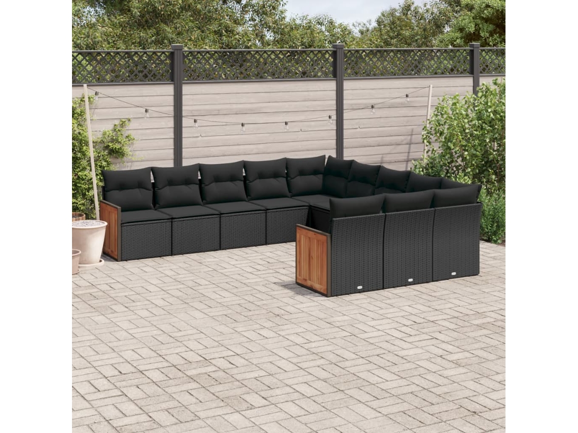 Conjunto de sofás de jardín de 11 piezas DKD Home Decor con cojines de mimbre negros