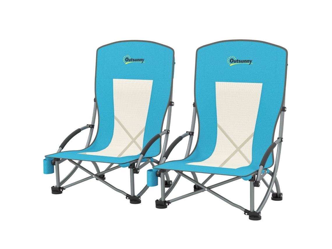 Juego de 2 sillas de camping plegables con portavasos, respaldo de tela y bolsa de transporte. Silla de pesca plegable. Soporta hasta 120 kg.