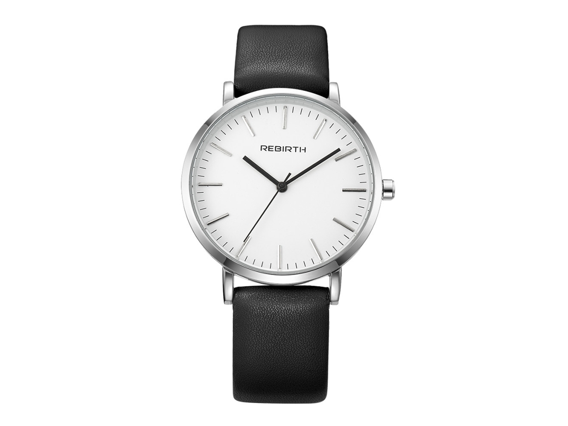 Reloj De Pulsera De Cuarzo Rebirth Para Mujer, De Piel Sintética, Con Esfera Blanca Y Caja Blanca.