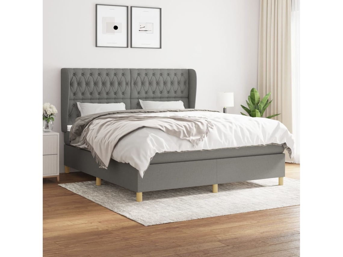 Cama Box Spring Con Colchón Tela Gris Oscuro 180x200 Cm
