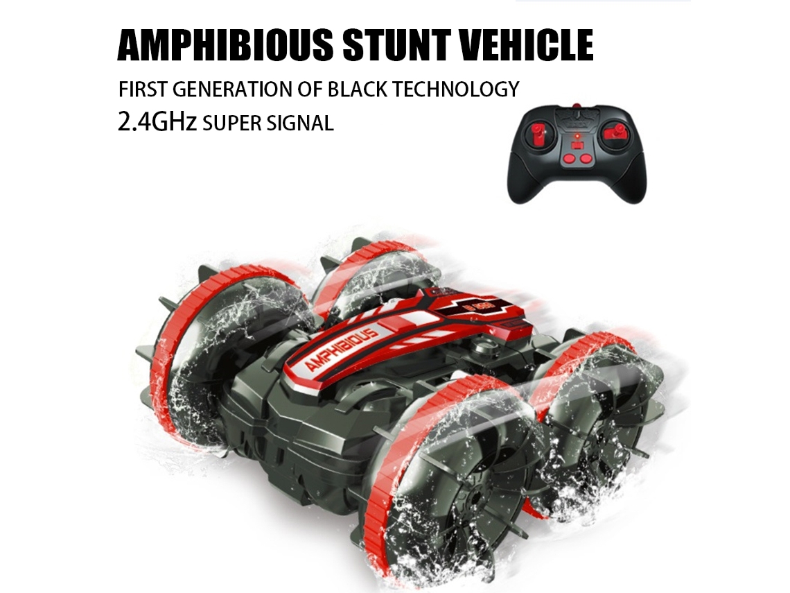 Coche anfibio de control remoto para niños, resistente al agua, con giros de 360° y derrapes, color rojo. Aeuzwr
