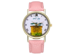 Reloj De Cuarzo Con Correa De Cuero, Estilo Sencillo, Moderno, Manecillas Decoradas En Rosa.