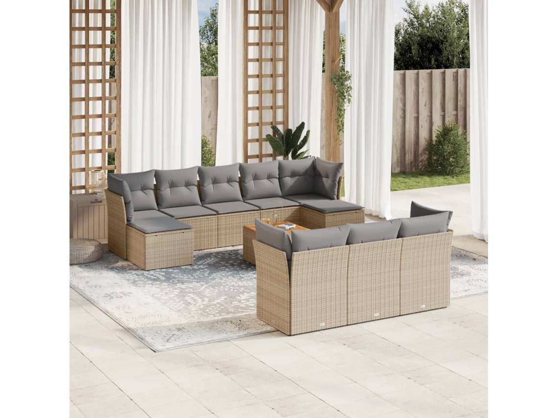 Conjunto de sofá de jardín de 11 piezas con cojines, mimbre beige mixto, DKD Home Decor