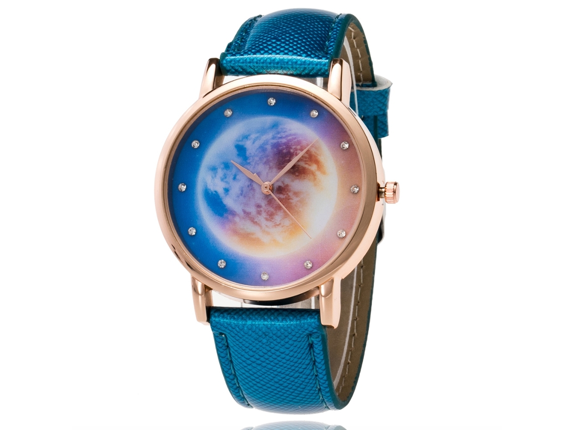 Reloj Analógico De Cuarzo Zhoulianfa Con Diseño De Cielo Estrellado Azul Y Correa De Cuero Sintético.