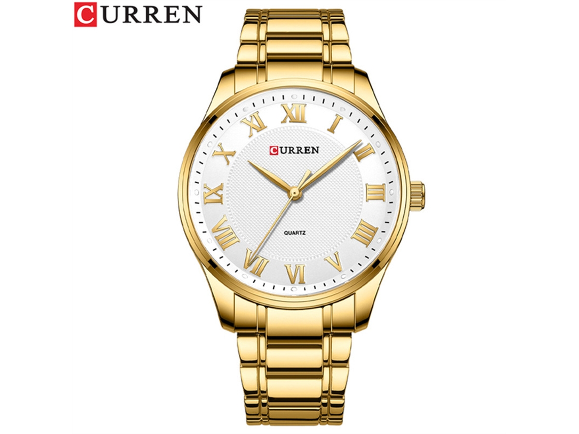 Reloj De Cuarzo Para Hombre (dorado Y Blanco), Reloj De Negocios Sencillo.