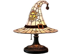 Luz de noche con forma de sombrero de bruja y vitral, ideal para decoración de Halloween, recargable por USB, 30 cm, color rosa