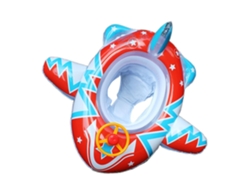 Flotador inflable con forma de avión y asiento de seguridad para bebés en la piscina.