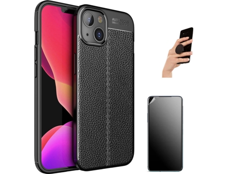 Carcasa + Protector + Popsocket iPhone 13 Mini Rugged Leather Negro