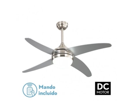 Ventilador 2xE27 Dc Klod Niquel/plata 4 Aspas 6 Vel 117d con mando FABRILAMP