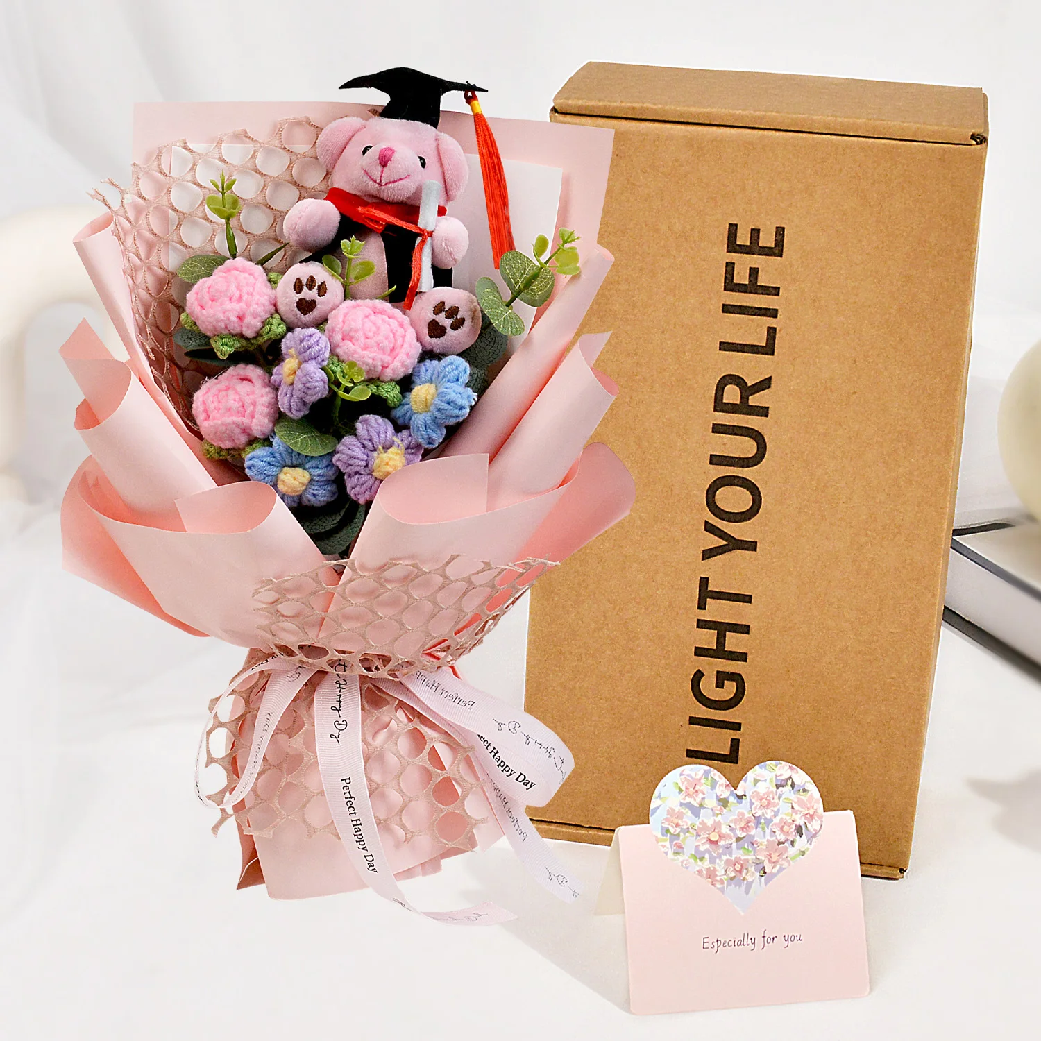 Ramo De Ganchillo Hecho A Mano (rosa), Ramo De Graduación De Ganchillo, La Opción De Regalo Perfecta.