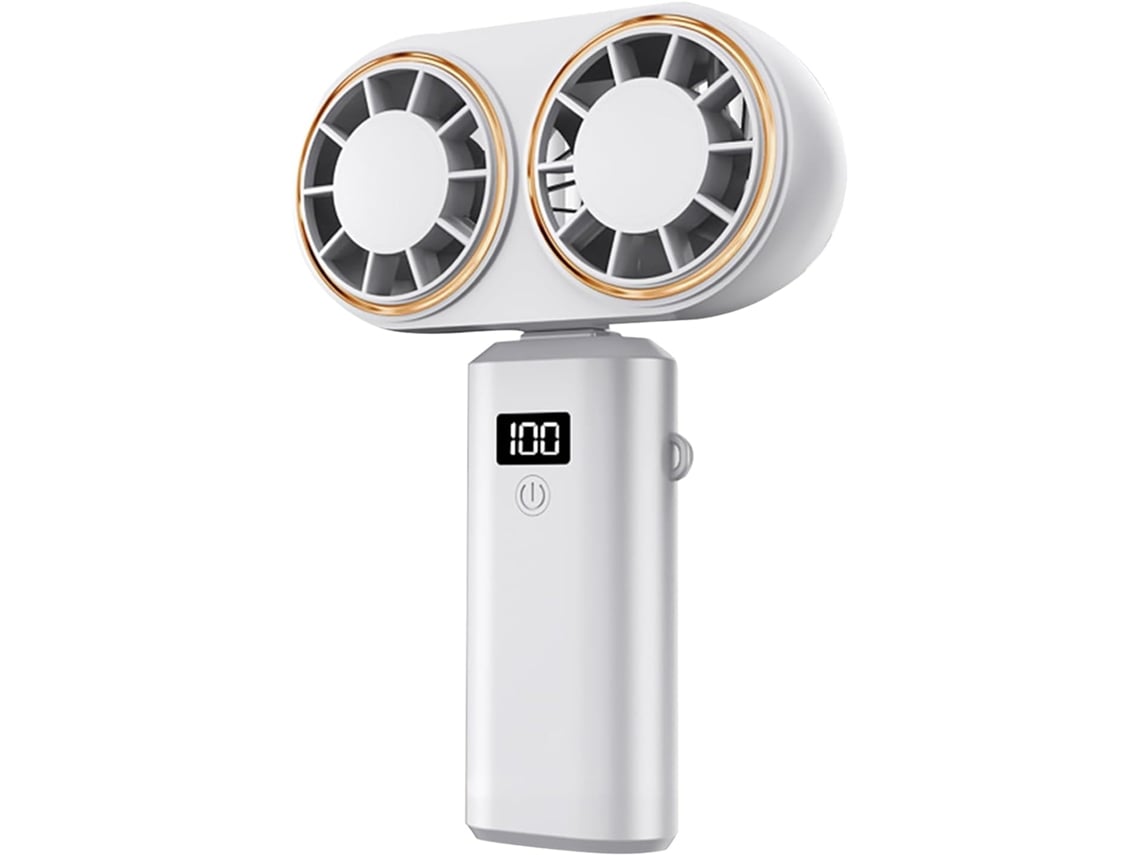 Ventilador De Mano De 5 Velocidades Con Pantalla Digital Y Dos Cabezales, 11,8 X 16,2 X 4,5 Cm.