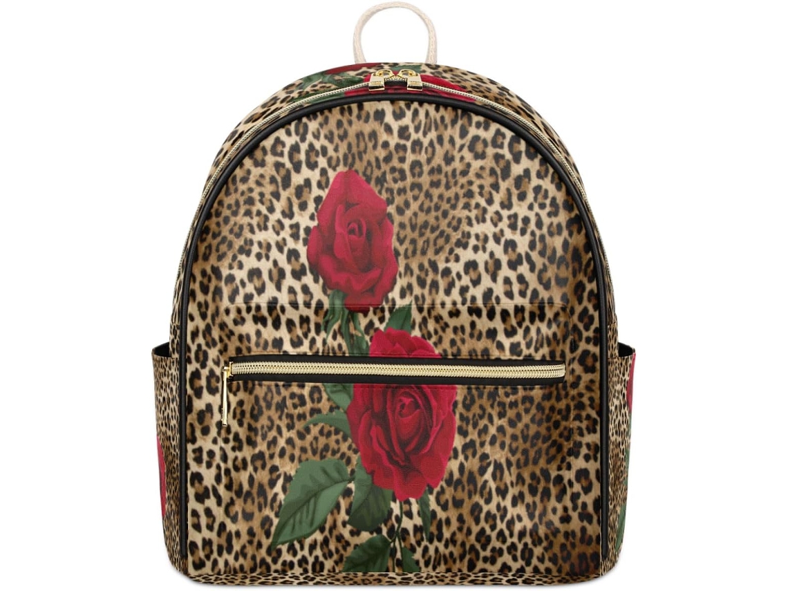 Mochila Tropicallife de piel con estampado de leopardo y rosa para mujeres y niños, impermeable.