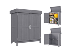 Armario Herramientas Madera 74x43x88 Cm 2 Estantes Tapa Abatible Gris