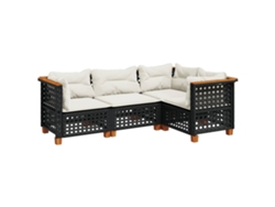 Maison Exclusive - Conjunto de sofá de jardín de 4 piezas con cojines de mimbre, negro