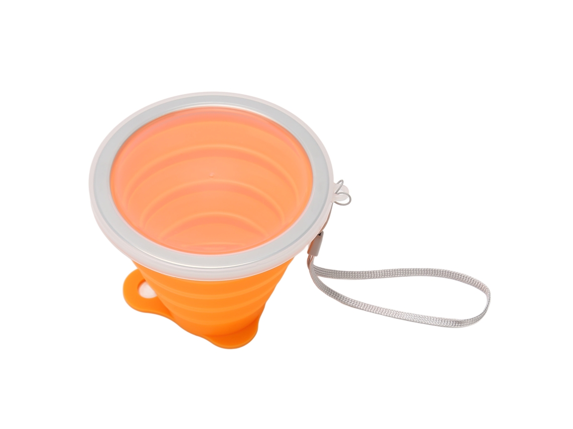 Vaso De Agua Plegable De 270 Ml, De Silicona Apta Para Alimentos, Portátil Con Tapa, Ideal Para Viajes Y Acampadas - Naranja