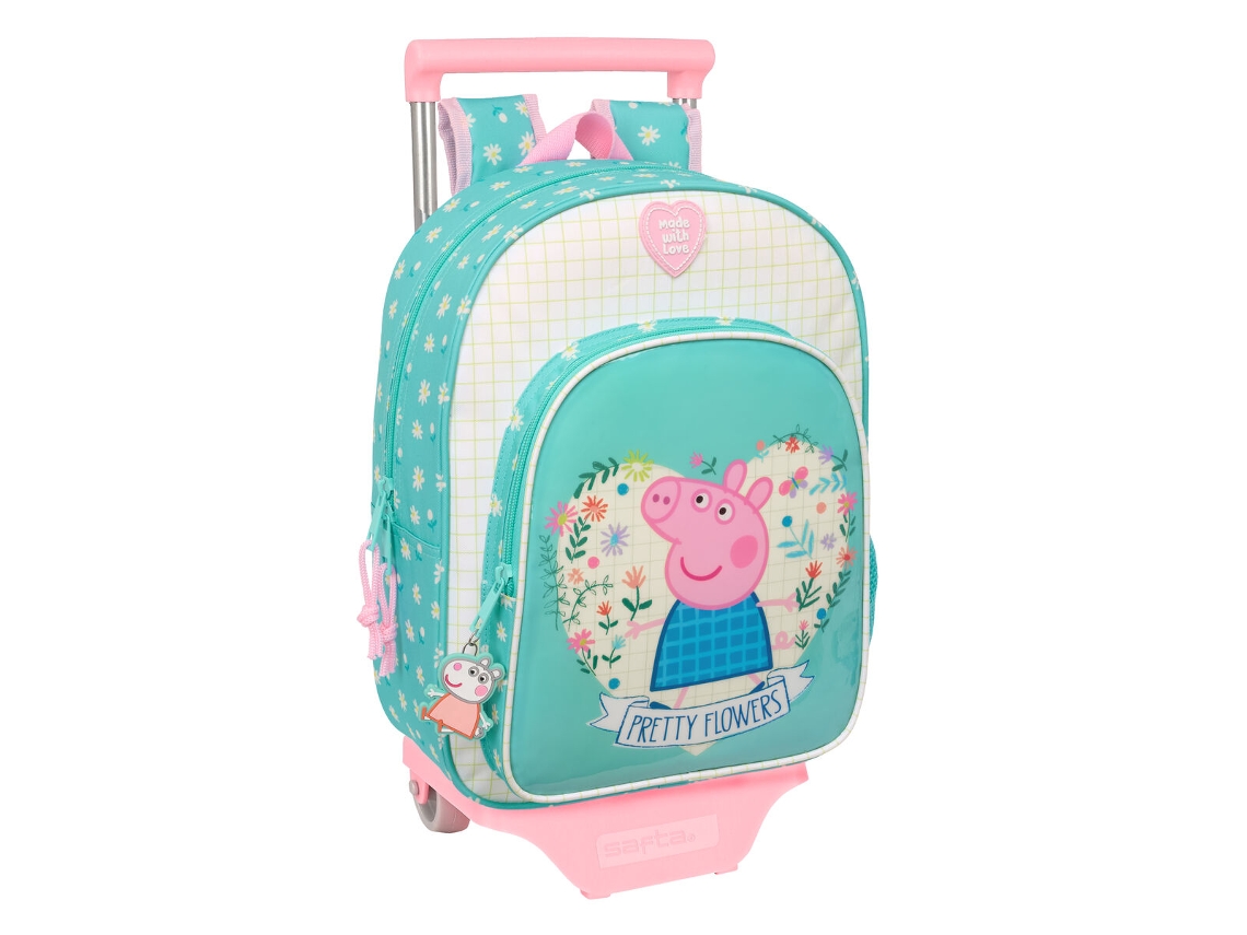 Mochila escolar con ruedas con diseño de flores de Peppa Pig (poliéster 300d en color menta)