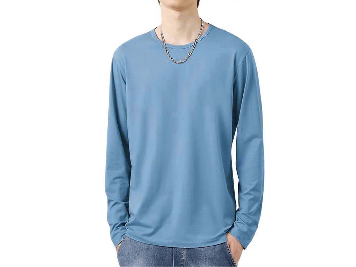 Camiseta Hombre Cuello O Manga Larga Verano Invierno Suave Poliéster Talla S-5xl Azul S Azul