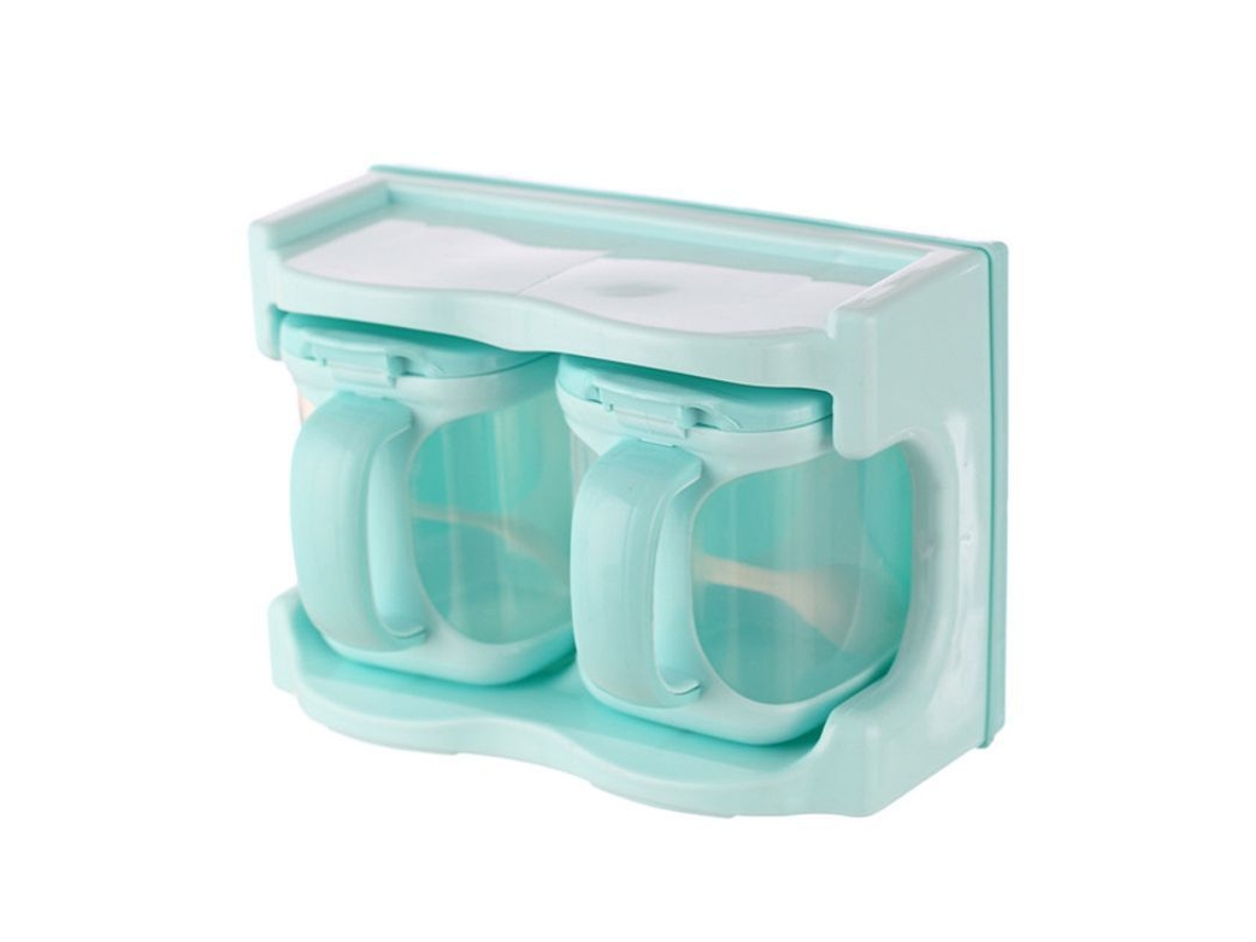 Cajón para especias multifuncional Rebe, de plástico, con 2 compartimentos, azul, para la cocina.