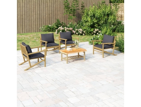 MAISON EXCLUSIVE Set de muebles de jardín 5 piezas bambú con cojines gris oscuro