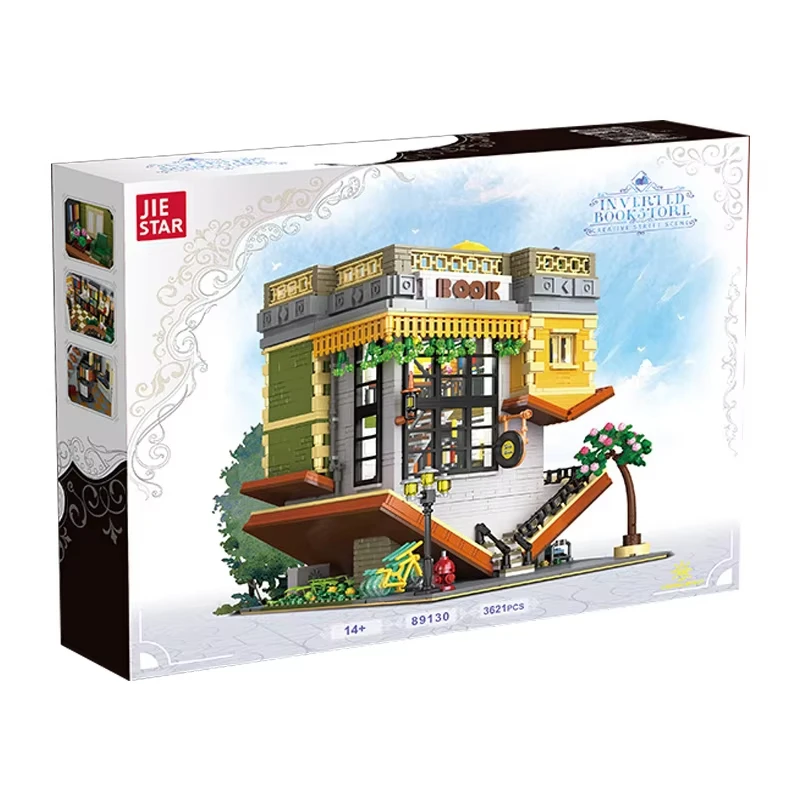 (89130 Con Luces) Juego De Bloques De Construcción De Librería Al Revés Con Escena Callejera De 3621 Piezas