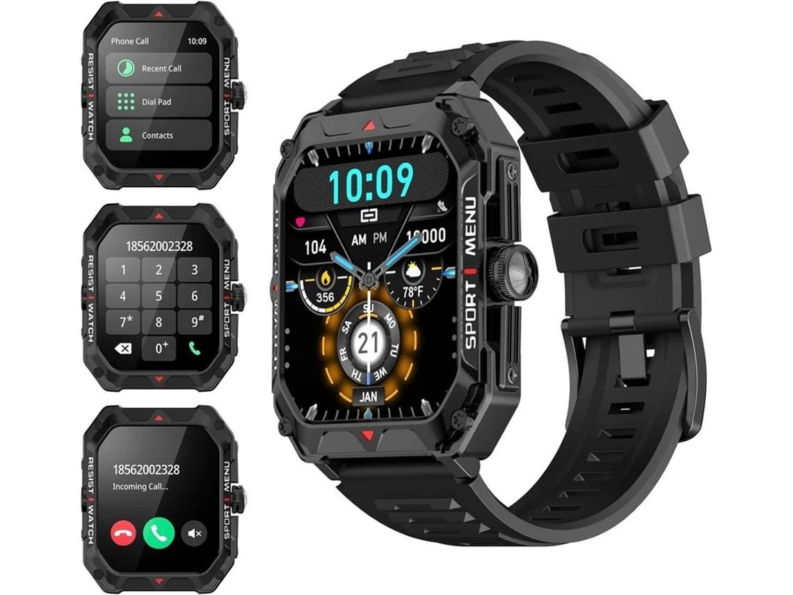 Reloj inteligente de 2,02 pulgadas IP68, resistente al agua, rastreador de actividad física para iPhone y Android, color negro Yizhood