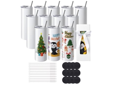VEVOR Paquete de 12 vasos de sublimación rectos a granel en blanco 20 oz de acero inoxidable blanco