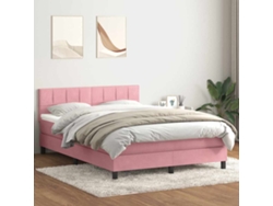 Cama Box Spring Con Colchón Terciopelo Rosa 160x210 Cm