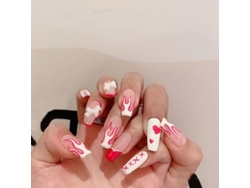 Uñas Postizas Para Hacer Tú Misma Con Diseño De Pato Mandarín, Llama Rosa Y Lazo - 24 Piezas Listas Para Usar
