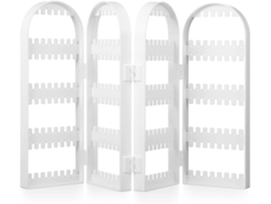 Soporte Pendientes Expositor Plástico Blanco Capacidad 4 Puertas Plegables Organizador Joyas Tocador Mesita