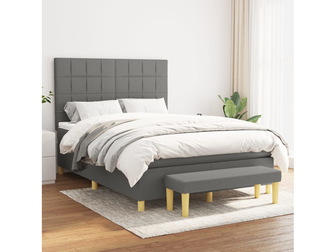 Cama Box Spring Con Colchón Tela Gris Oscuro 140x190 Cm