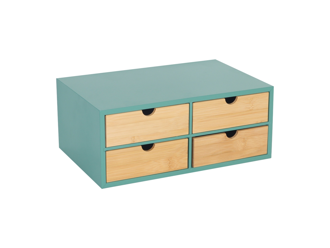 Relaxdays Organizador De Secretária, 4 Gavetas, Para Escritório, 14 X 33 X 21 Cm, Bambu/mdf, Menta/natural