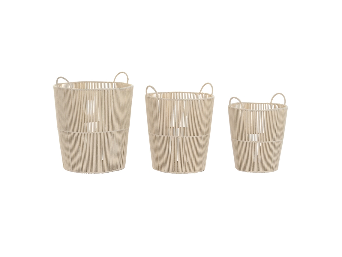 Set 3 Cesta Algodon Metal Beige 42x42x51cm