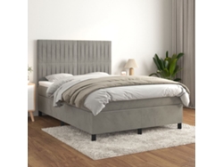 Cama Box Spring Con Colchón Terciopelo Gris Claro 140x190 Cm