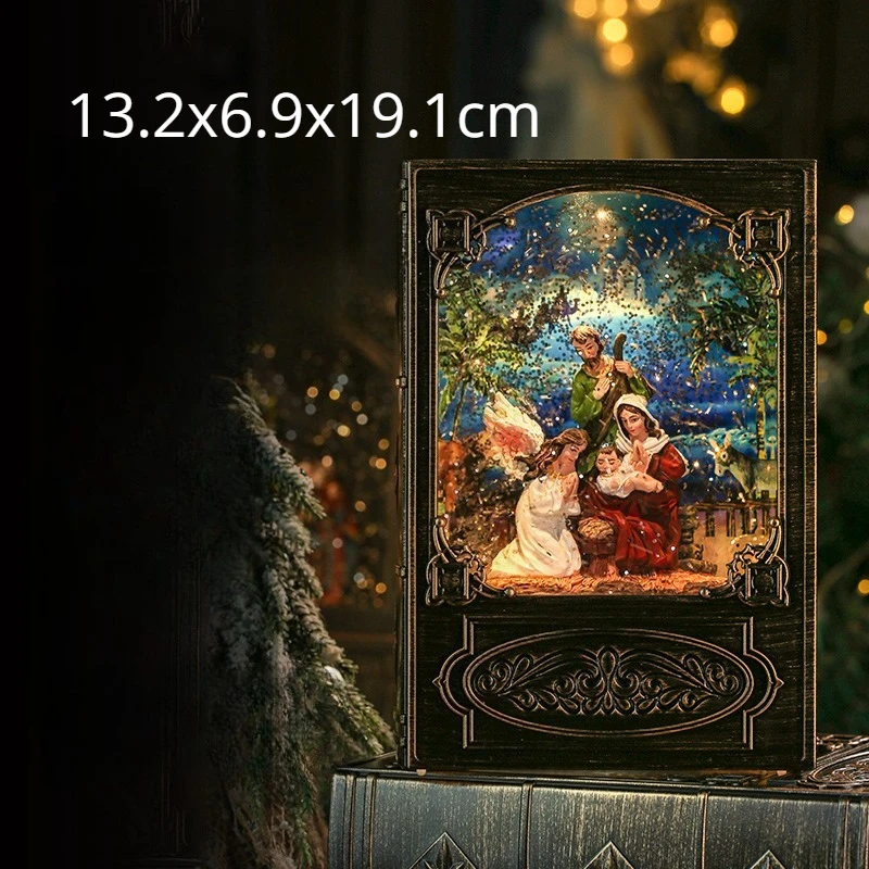 (Estilo 1) Caja de música con diseño de iglesia angelical, decoración giratoria, luces y música.