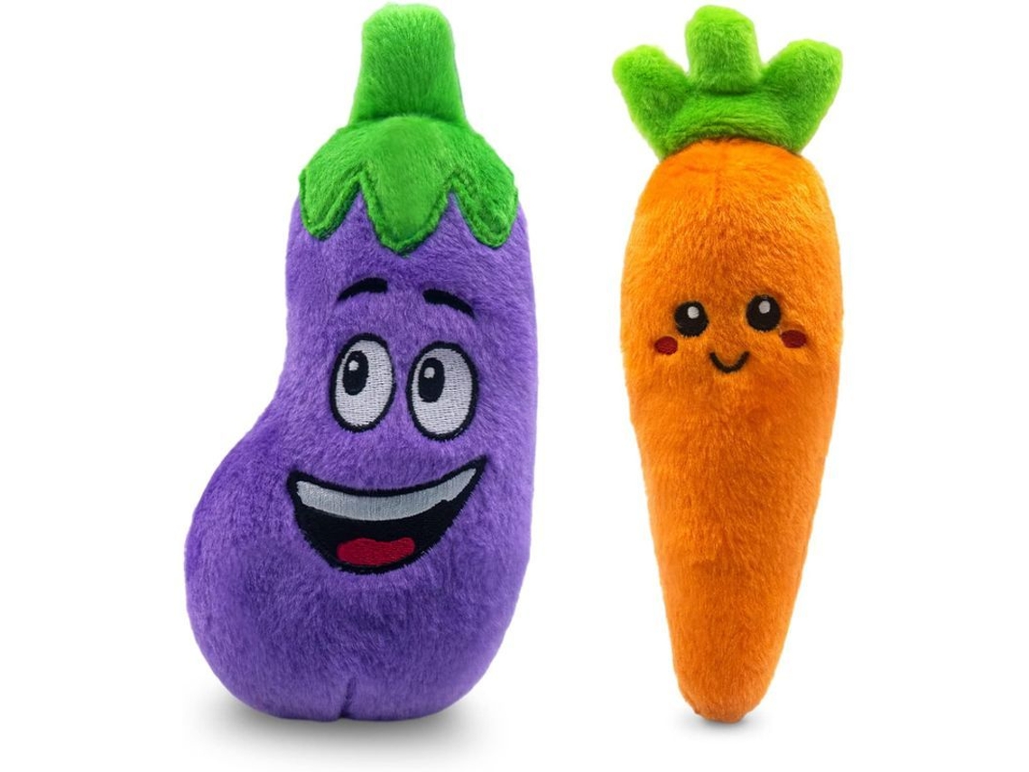Juguetes Para Perros, Juguetes De Peluche Con Chasquidos Y Crujidos, 2 Pack Berenjena Y Zanahoria