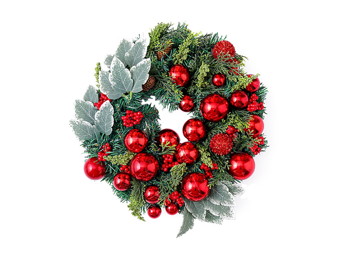 Adorno navideño de corona para escaparate.