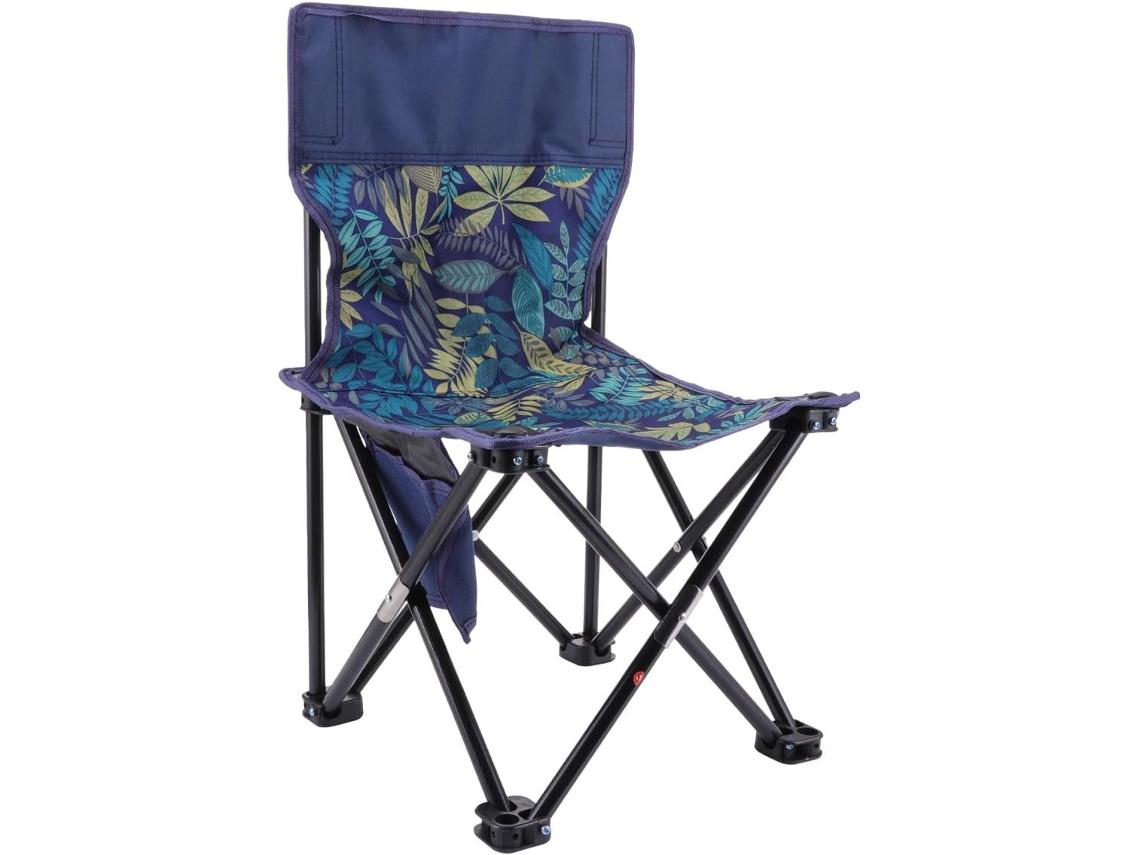 Taburete de camping plegable y portátil, fabricado en acero.