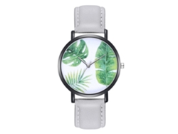 Reloj De Pulsera Unisex Zhoulianfa De Piel Sintética Gris Con Sencillo Estampado De Hojas.