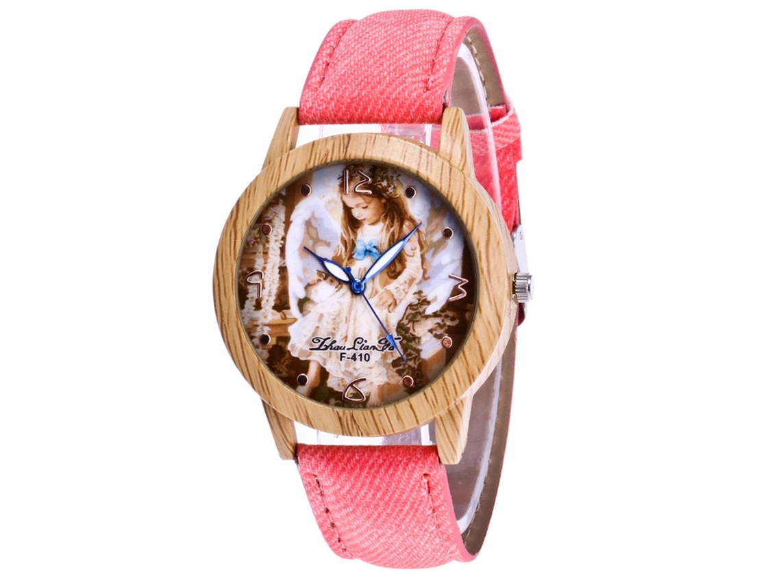 Reloj Casual Para Mujer Zhoulianfa Con Figuras Estampadas Y Correa Vaquera, Cuarzo Rosa.